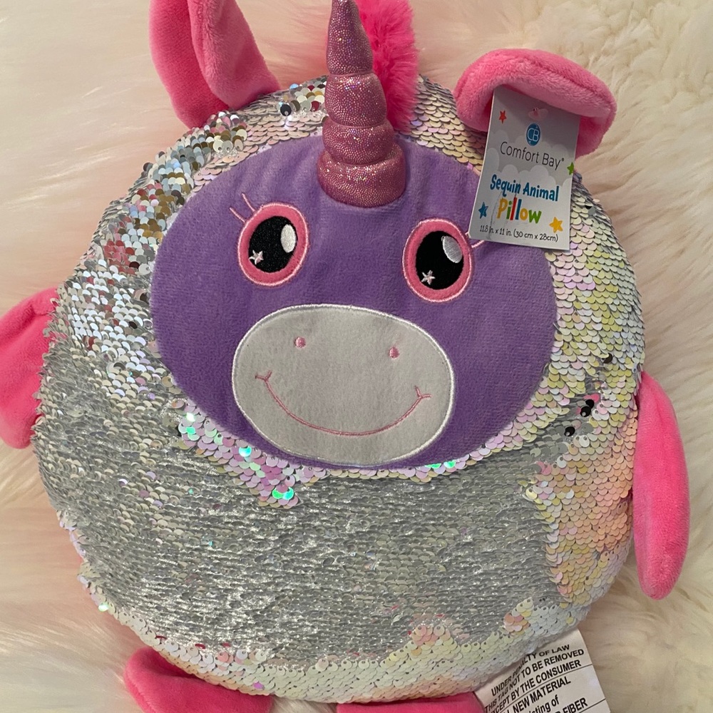 Sequin Unicorn Animal Pillow Pink Purple Girl